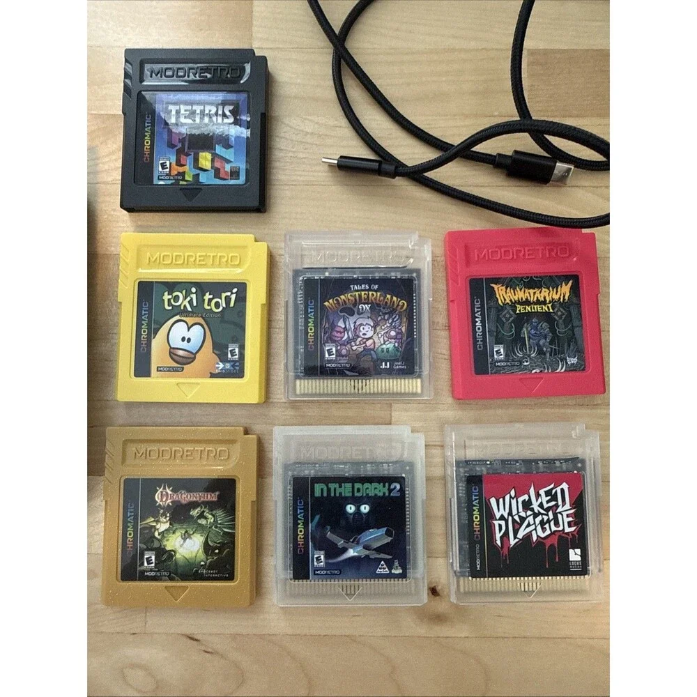 ModRetro Chromatic 1st Edition Black Sapphire Screen Game Boy with 7 Games
